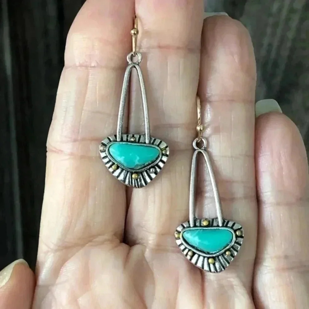 Turquoise Copper Tone & Silver Tone Drop Earrings